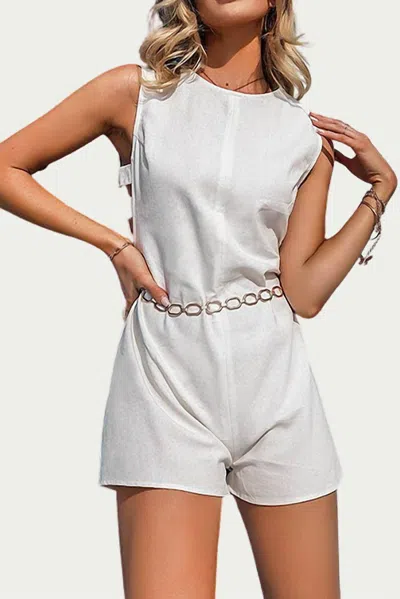Chicpier Cutout Chain-belted Cotton-linen Romper In White