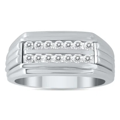 Sselects 1/2 Ctw Genuine Diamond Men's Double Row Ring In 10k White Gold