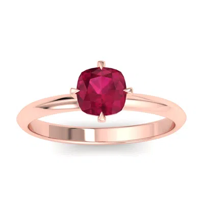 Sselects 1 Carat Cushion Shape Ruby Ring In 14k Rose Gold In Multi