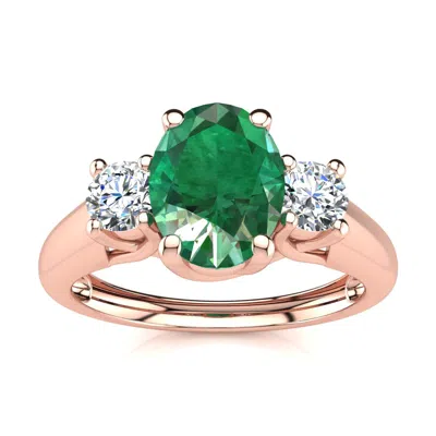 Sselects 1 Carat Oval Shape Emerald And Two Diamond Ring In 14 Karat Rose Gold In Multi