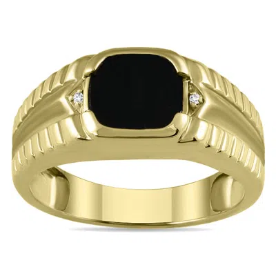 Sselects Men's Bold Onyx And Diamond Ring In 10k Yellow Gold