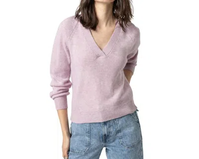 Lilla P Wide Trim V-neck Sweater In Lilac In Pink