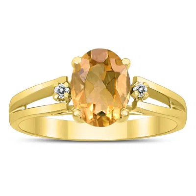 Sselects 8x6mm Citrine And Diamond Open Three Stone Ring In 10k Yellow Gold