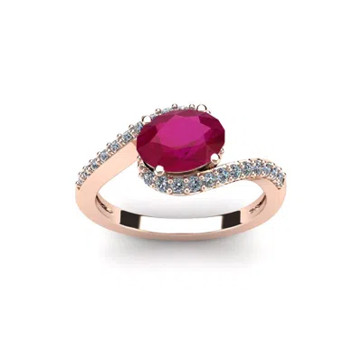 Sselects 1 3/4 Carat Oval Shape Ruby And Halo Diamond Ring In 14 Karat Rose Gold In Multi