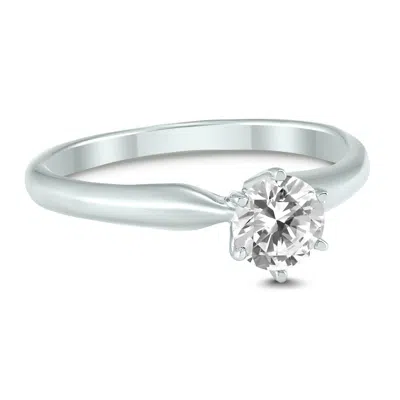 Sselects Ags Certified 1/3 Carat Round Diamond Solitaire Ring In 14k White Gold I-j Color, Si1-si2 Clarity