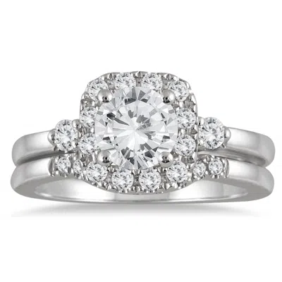 Sselects Ags Certified 1 3/5 Carat Tw Diamond Halo Engagement Bridal Set In 14k White Gold I-j Color, I2-i3 C