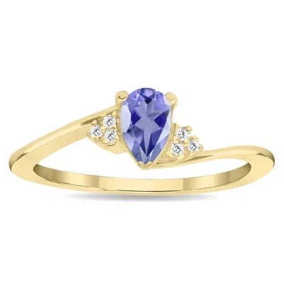 Sselects Women's Pear Shaped Tanzanite And Diamond Tierra Ring In 10k Yellow Gold
