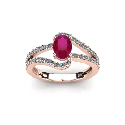 Sselects 1 1/3 Carat Oval Shape Ruby And Fancy Diamond Ring In 14 Karat Rose Gold In Multi