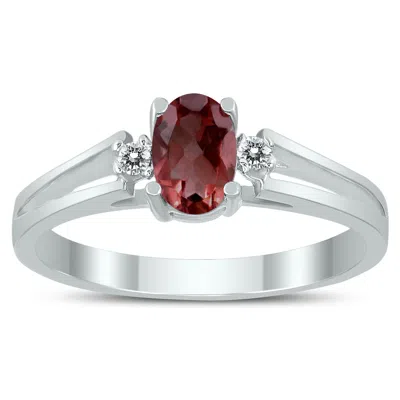 Sselects 6x4mm Garnet And Diamond Open Three Stone Ring In 10k White Gold