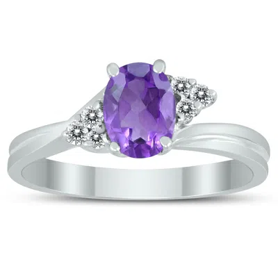 Sselects 7x5mm Amethyst And Diamond Twist Ring In 10k White Gold