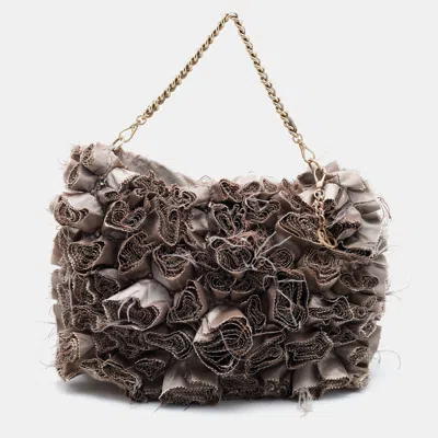 Giorgio Armani Old Rose Satin Flower Applique Chain Shoulder Bag In Pink