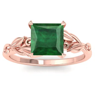 Sselects 1 1/2 Carat Princess Shape Emerald Ornate Ring In 14k Rose Gold In Multi