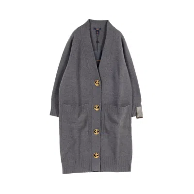 Pre-owned Louis Vuitton Oversize Detail Long Cardigan Wool Gray In Grey