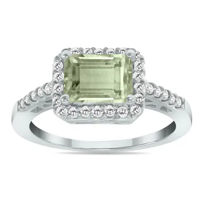 Sselects 2 1/2 Carat Tw Emerald Cut Amethyst Diamond Ring In 10k White Gold