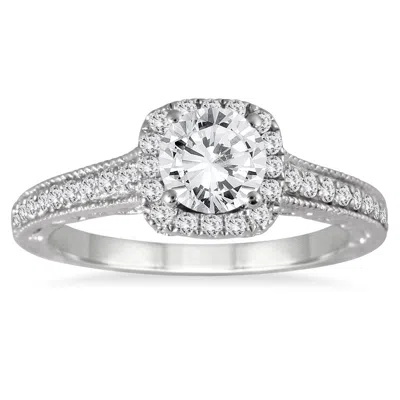 Sselects Ags Certified 1 1/3 Carat Tw Diamond Halo Engagement Ring In 14k White Gold I-j Color, I2-i3 Clarity