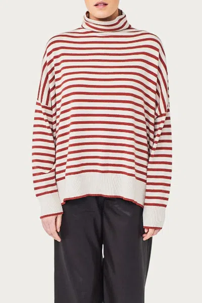 Brodie Cashmere Sage Funnel Neck Sweater In Canvas/chili Flake In Red