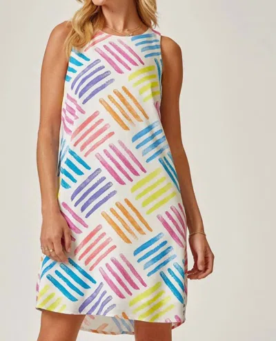 Emily Wonder Shift Dress With Vibrant Multi Colored Design In White
