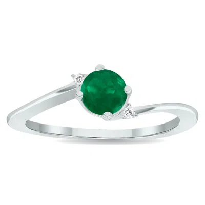 Sselects Women's Emerald And Diamond Wave Ring In 10k White Gold