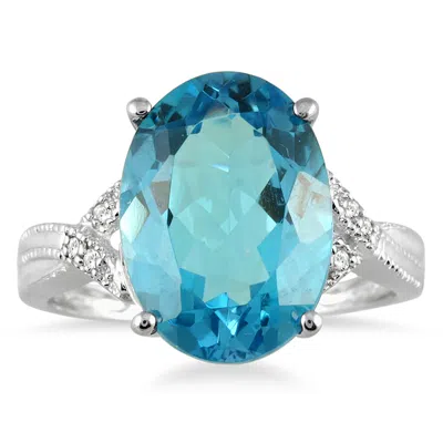 Sselects 8 Carat Oval Swiss Topaz And Diamond Ring In 10k White Gold