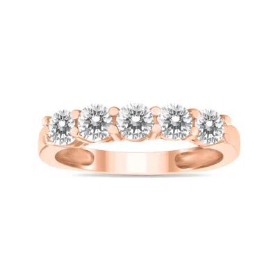 Sselects 1 Carat Tw Five Stone Diamond Wedding Band In 14k Rose Gold In Multi