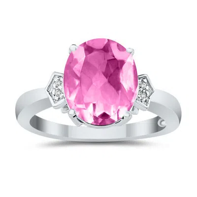 Sselects Pink Topaz And Diamond Ring In 10k White Gold