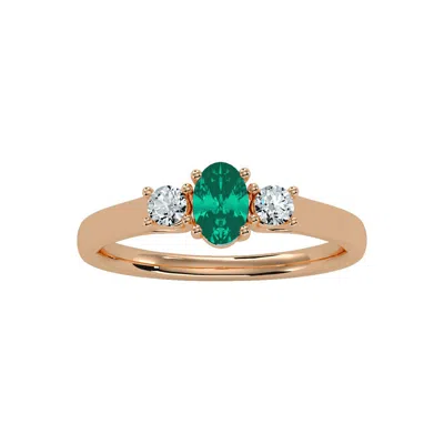 Sselects 1/2 Carat Oval Shape Emerald And Two Diamond Ring In 14 Karat Rose Gold In Multi