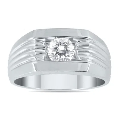 Sselects Ags Certified 3/4 Carat Men's Diamond Solitaire Ring In 10k White Gold H-i Color, I2-i3 Clarity