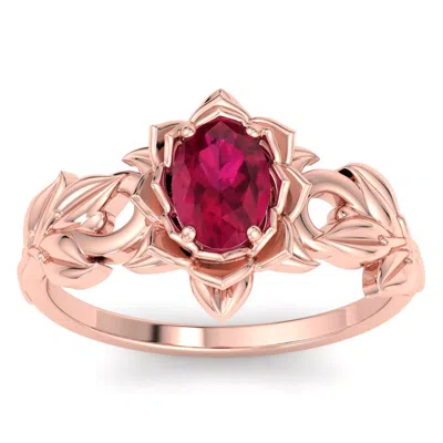 Sselects 1 Carat Oval Shape Ruby Ornate Ring In 14k Rose Gold In Multi