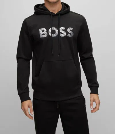 Hugo Boss Soddy Mirror Logo Hoodie Sweatshirt In Black
