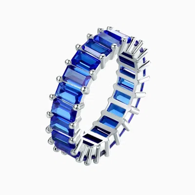 Pori Jewelry Blue Emerald Cut Silver Eternity Ring