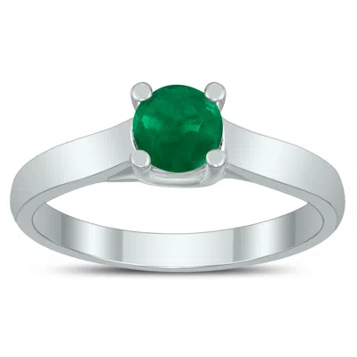 Sselects Round 5mm Emerald Cathedral Solitaire Ring In 10k White Gold