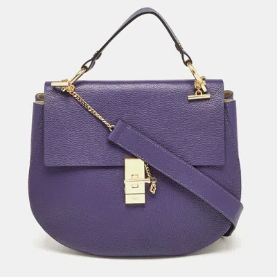 Chloé Dark Leather Large Drew Shoulder Bag In Purple