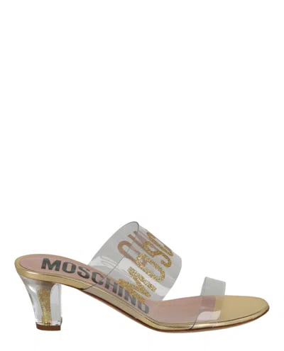 Moschino Glitter Logo Heel Sandals In Multi