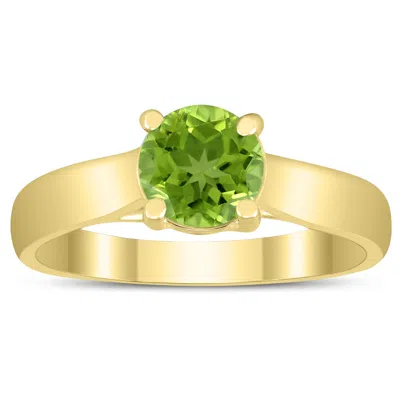 Sselects Round 6mm Peridot Cathedral Solitaire Ring In 10k Yellow Gold
