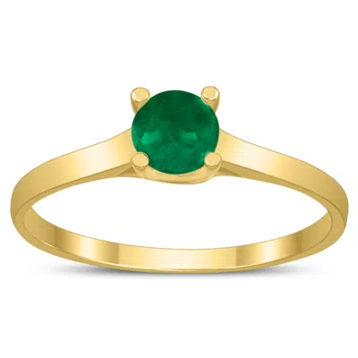 Sselects Round 4mm Emerald Cathedral Solitaire Ring In 10k Yellow Gold