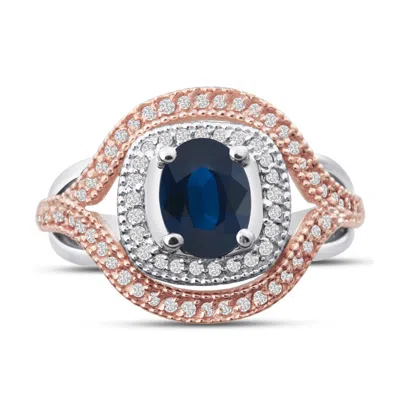 Sselects 1ct Oval Shape Sapphire And Diamond Ring In 14 Karatand Rose Gold In Multi