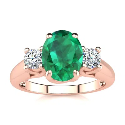 Sselects 1 1/3 Carat Oval Shape Emerald And Two Diamond Ring In 14 Karat Rose Gold In Multi