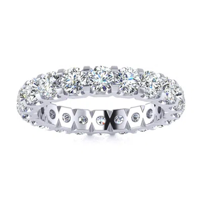 Sselects Platinum 3 Carat Round Lab Grown Diamond Eternity Ring In Silver