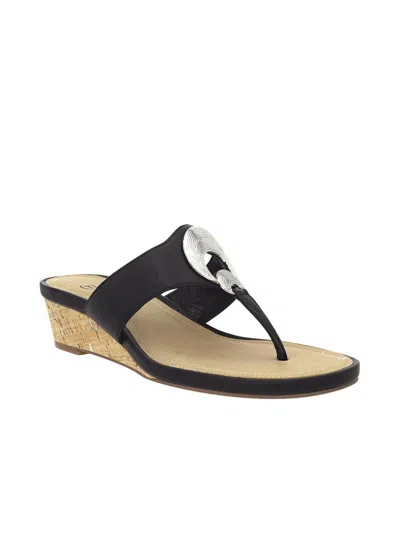 Impo Rocco Womens Faux Leather Thong Wedge Sandals In Black