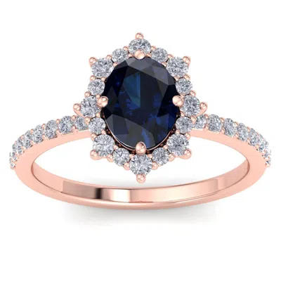 Sselects 2 Carat Oval Shape Sapphire And Diamond Ring In 14k Rose Gold In Multi