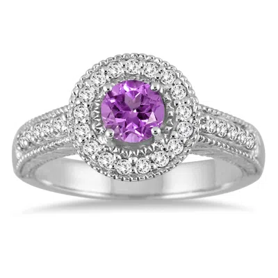 Sselects Amethyst And Diamond Ring In 10k White Gold