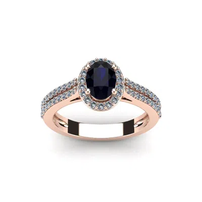 Sselects 1 1/2 Carat Oval Shape Sapphire And Halo Diamond Ring In 14 Karat Rose Gold In Multi
