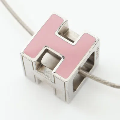 Pre-owned Hermes Cage D'h Ash H-cube Necklace Silver Pink