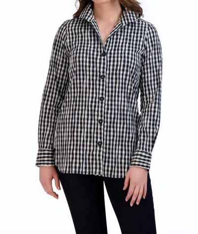 Foxcroft Pandora Crinkle Gingham Combo Tunic In Blk/wht Gingham In Multi