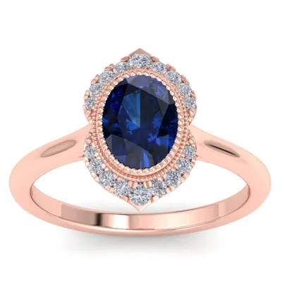 Sselects 1 3/4 Carat Oval Shape Sapphire And Diamond Ring In 14k Rose Gold In Multi