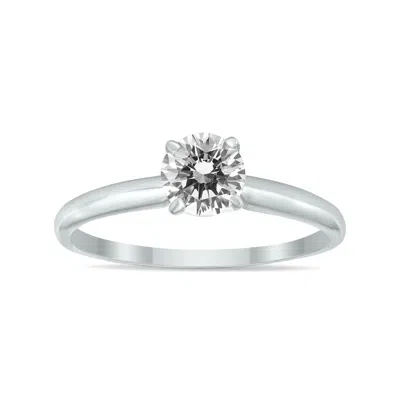 Sselects Ags Certified J-k Color, Si1-si2 Clarity 1/3 Carat Round Diamond Solitaire Ring In 14k White Gold