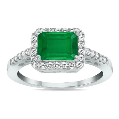 Sselects 1 Carat Tw Genuine Princess Cut Emerald And Diamond Halo Engagement Ring In 14k White Gold