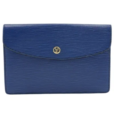Pre-owned Louis Vuitton Montaigne Leather Clutch Bag () In Blue