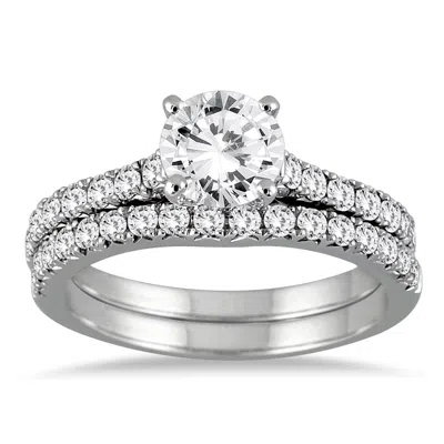 Sselects Ags Certified 1 1/4 Carat Tw Diamond Bridal Set In 14k White Gold H-i Color, I1-i2 Quality
