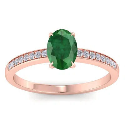 Sselects 1 Carat Oval Shape Emerald And Diamond Ring In 14k Rose Gold In Multi